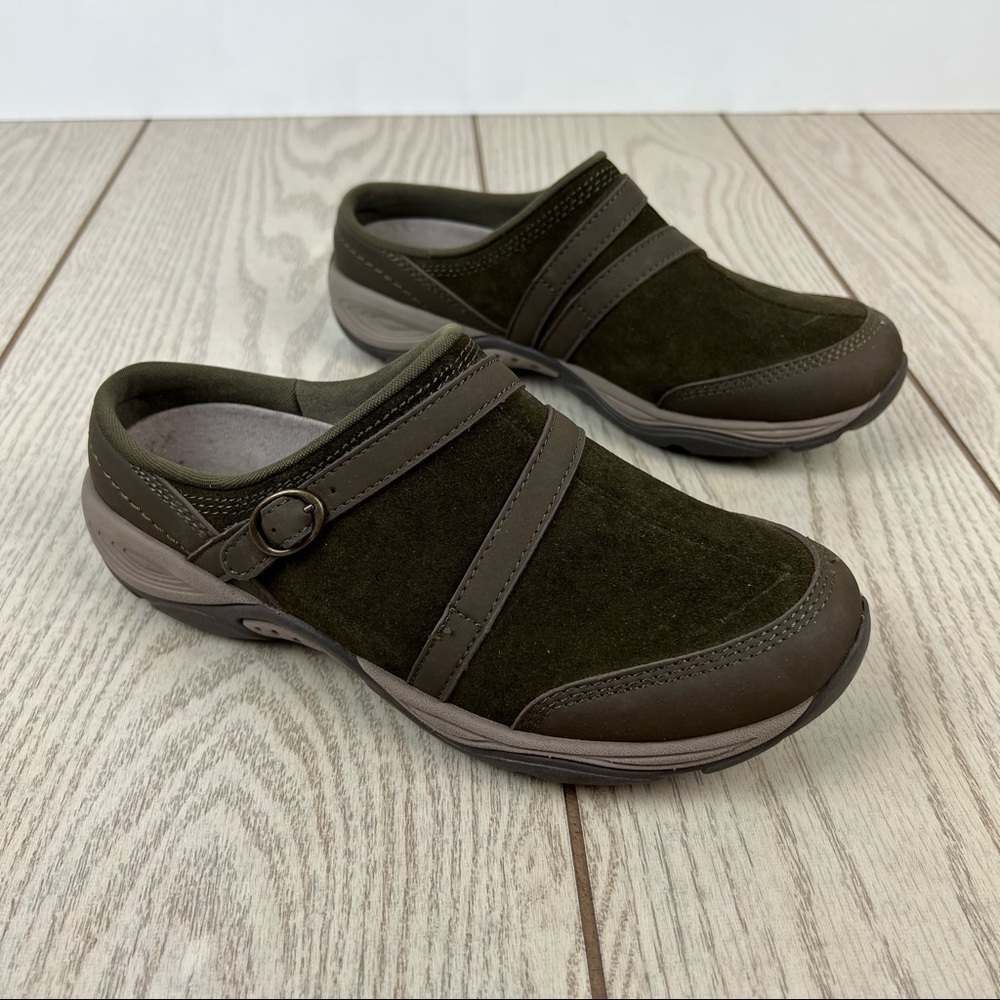 Easy Spirit Equinox Buckle Detail Slip-on Clogs 7M Moss Green Leather $69